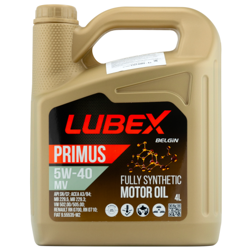 L034-1325-0404 LUBEX Синт-ое мот.масло PRIMUS MV 5W-40 CF/SN A3/B4 (4л) - 4 л L034-1325-0404 LUBEX Синт-ое мот.масло PRIMUS MV 5W-40 CF/SN A3/B4 (4л) - 4 л