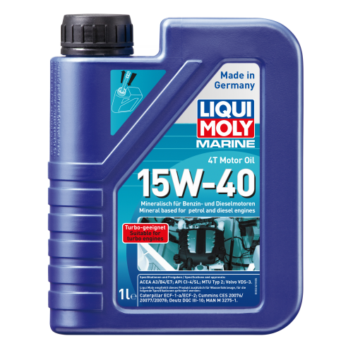 25015 LiquiMoly Мин. мот.масло д/лодок Marine 4T Motor Oil 15W-40 CI-4/SL A3/B4/E7 (1л) - 1 л