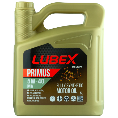 L034-1325-0405 LUBEX Синт-ое мот.масло PRIMUS MV 5W-40 CF/SN A3/B4 (5л) - 5 л L034-1325-0405 LUBEX Синт-ое мот.масло PRIMUS MV 5W-40 CF/SN A3/B4 (5л) - 5 л