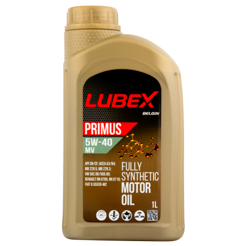 L034-1325-1201 LUBEX Синт. мот.масло PRIMUS MV 5W-40 CF/SN A3/B4 (1л) - 1 л L034-1325-1201 LUBEX Синт. мот.масло PRIMUS MV 5W-40 CF/SN A3/B4 (1л) - 1 л